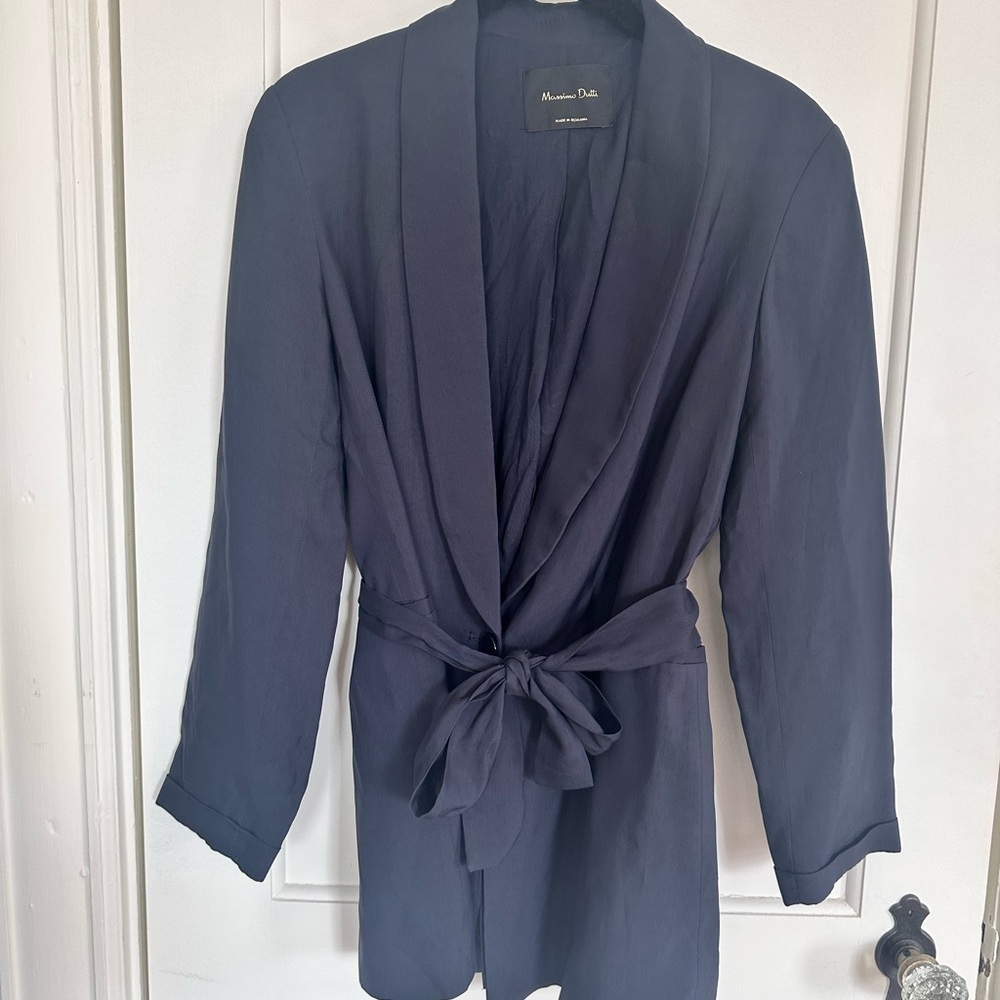 Massimo Dutti Navy Tie-Front Blazer – Tailored & Effortless | Size 6